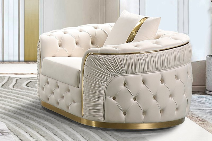 Luxurious Velvet Chesterfield Sofa Set β King Cream & Gold