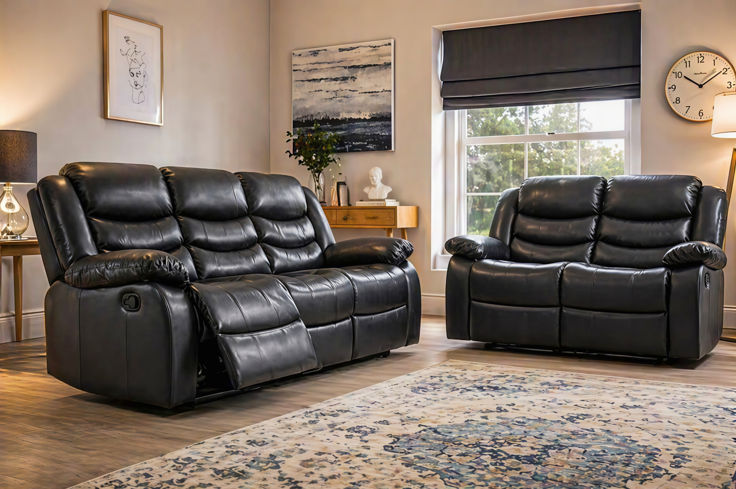 Luxury Black 3+2 Recliner Sofa Set UK – Premium Comfort Sofa | Free Delivery