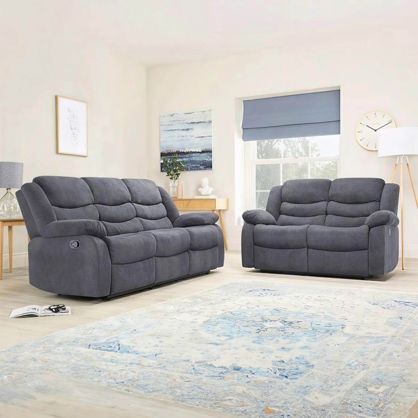 Luxury Fabric Recliner Sofa UK | Corner & 3+2 Sofa Set | Grey, Dark Grey