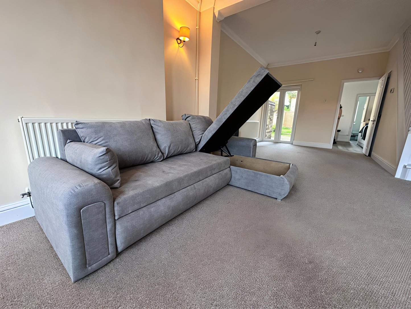 Luxury Light Grey Corner Sofa Bed UK – Berlin L Shape Sofa with Storage & Pull Out Bed