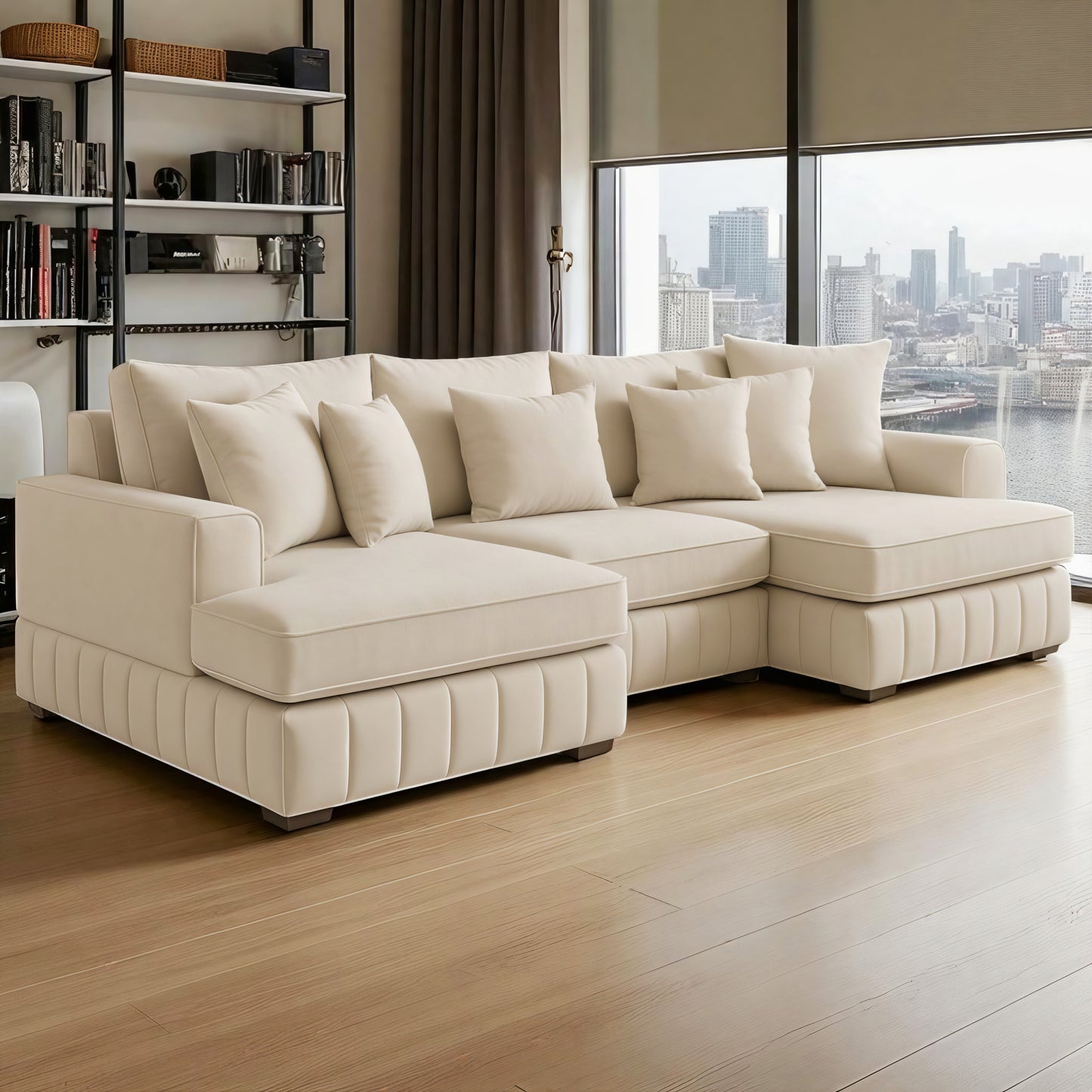 Light Cream U Shape Sofa UK – Lilly Large Corner Sofa with Deep Seating for Modern Living Rooms