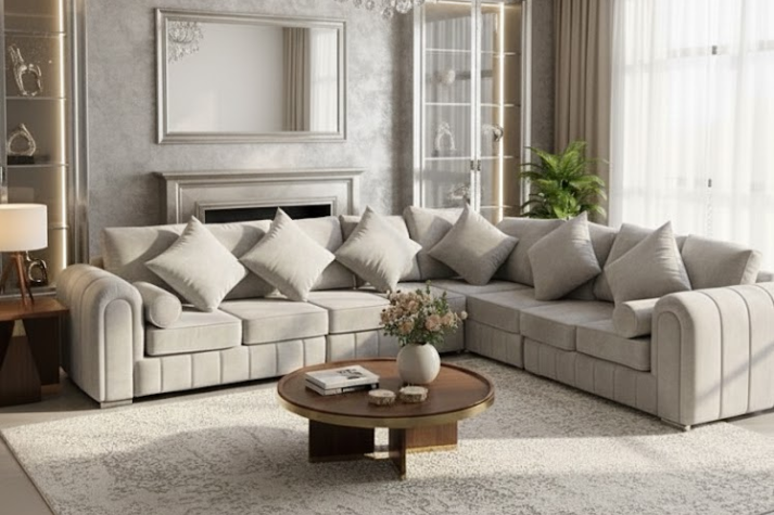 Lilly Silver Corner Sofa – 7 Seater L-Shaped Sofa