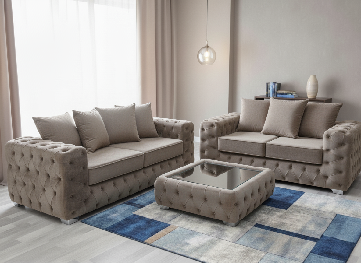 Ashton Chesterfield 3+2 Seater Sofa Set | Velvet Sofas in Cream, Navy, Silver & Mink