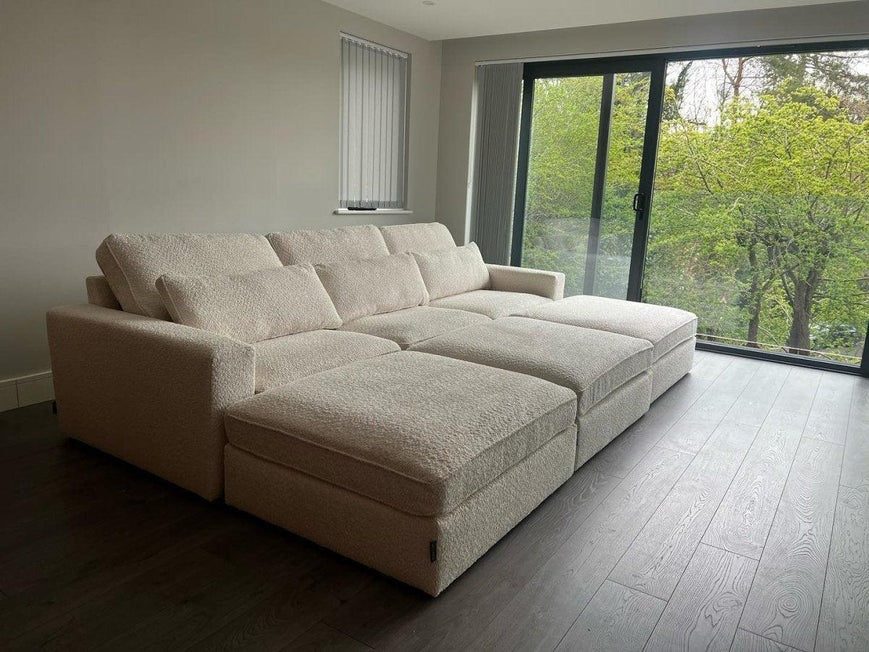 Mini U-Shaped Sofa in Cream with Footstool