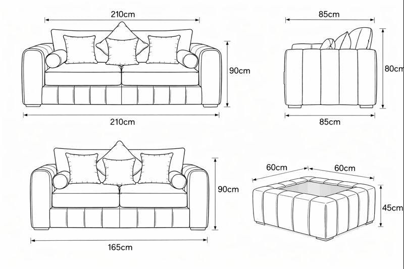Lilly Dark Grey 3+2 Seater Sofa Set with Coffee Table