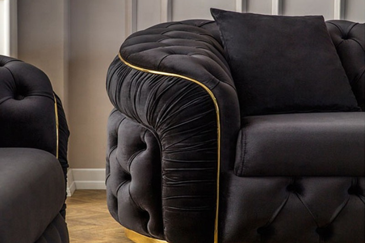 Luxurious Black Velvet Chesterfield Sofa Set – 3+2+1 | 3+2 | 2+1