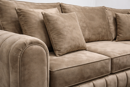 Luxury 5 Seater L-Shaped Corner Sofa – Beige Velvet
