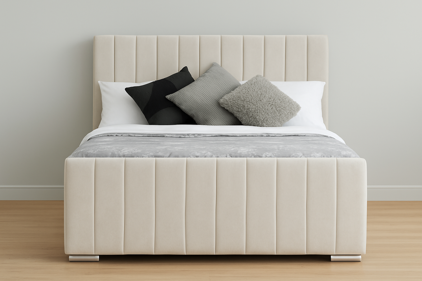 Luxury Upholstered Bed Frame with Fluted Headboard & Optional Mattress