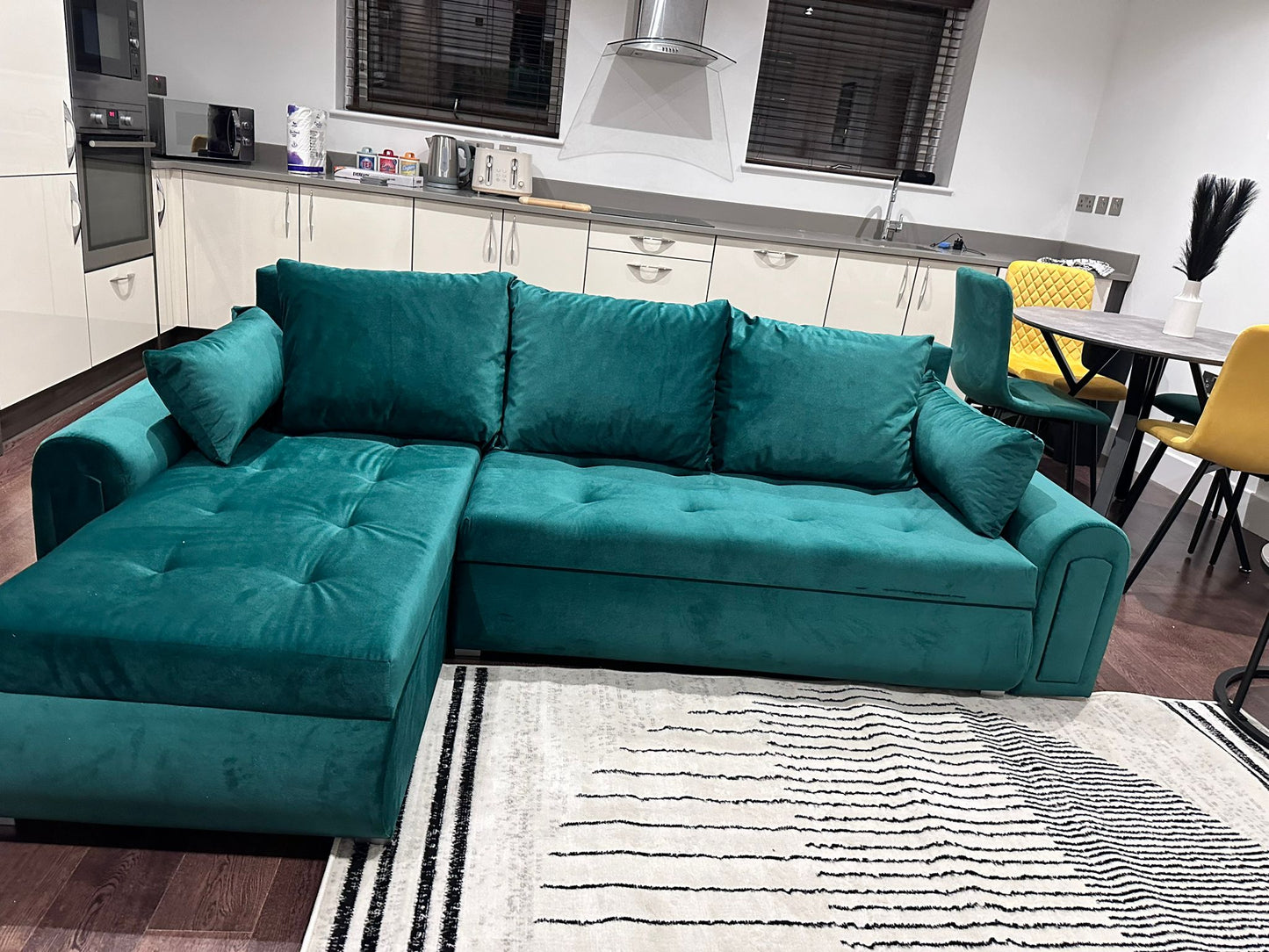 Berlin Universal Corner Sofa Bed with Storage – Teal – Left or Right Facing – Modern Convertible Sofa Bed UK