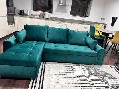 Berlin Universal Corner Sofa Bed with Storage – Teal – Left or Right Facing – Modern Convertible Sofa Bed UK
