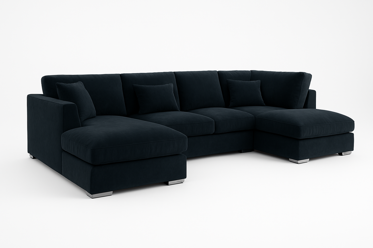 Bishop U-Shaped Velvet Sectional Sofa with Chaise — Black & Navy
