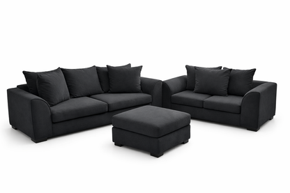Dylon 3+2 Sofa Set in Black with Footstool