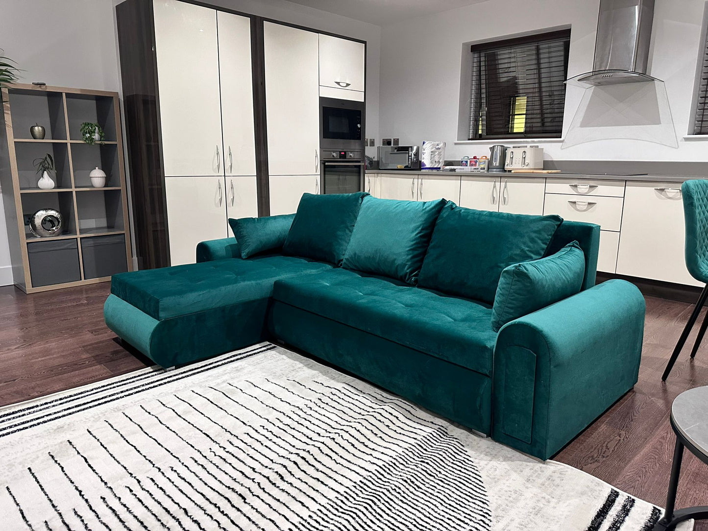 Berlin Universal Corner Sofa Bed with Storage – Teal – Left or Right Facing – Modern Convertible Sofa Bed UK