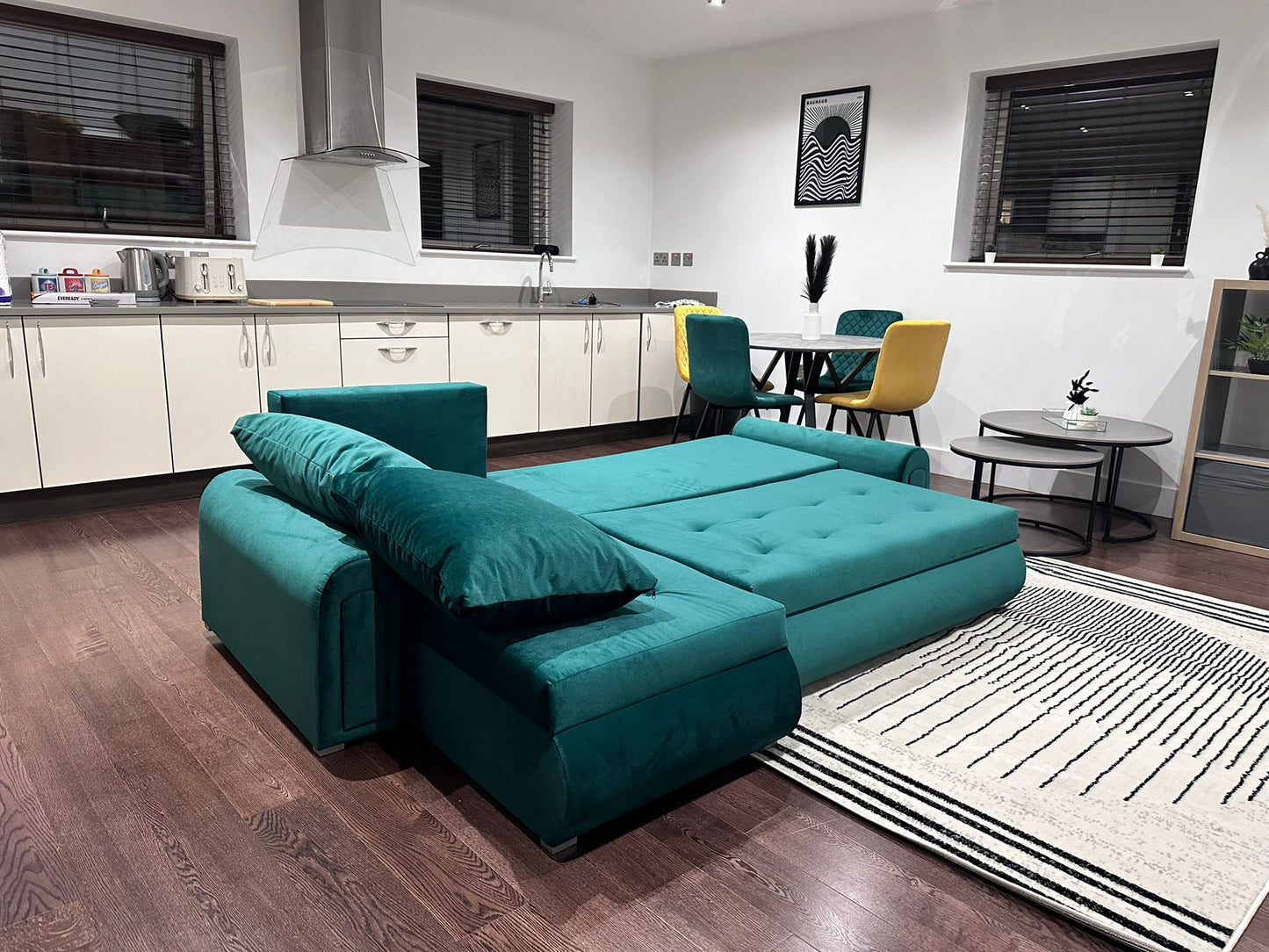 Berlin Universal Corner Sofa Bed with Storage – Teal – Left or Right Facing – Modern Convertible Sofa Bed UK