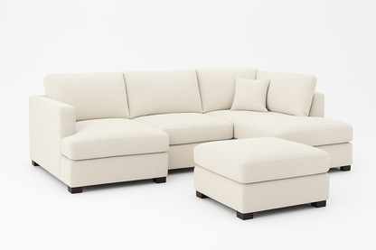 Carnaby Cinema U-Shape Sofa – Beige | Large Linen Polyester Corner Sofa with Footstool