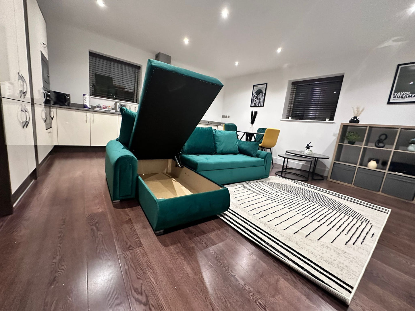 Berlin Universal Corner Sofa Bed with Storage – Teal – Left or Right Facing – Modern Convertible Sofa Bed UK