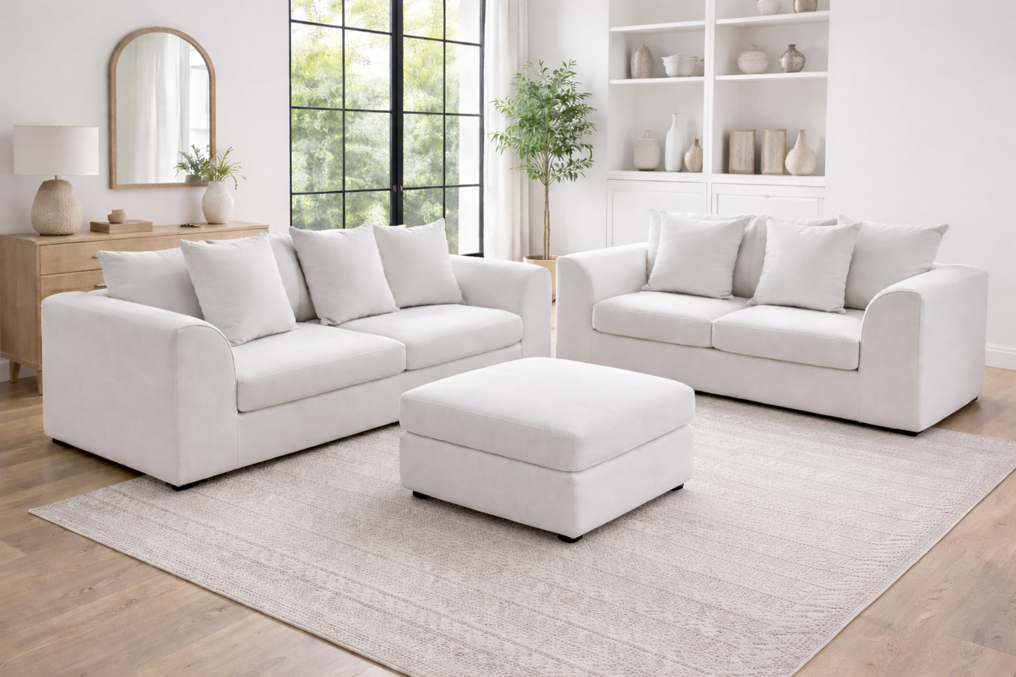Dylon 3+2 Sofa Set in Off-White with Footstool
