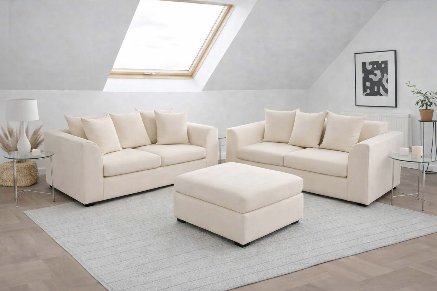 Dylon 3+2 Sofa Set in Cream with Footstool