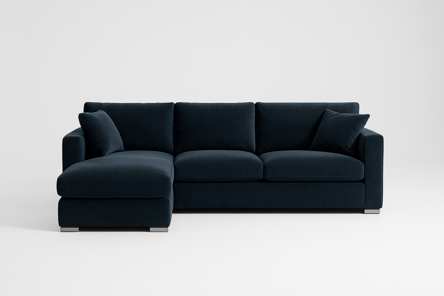Navy Velvet L Shape Sofa UK – Luxury Plush Corner Sofa with Left Hand Chaise