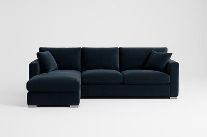 Navy Velvet L Shape Sofa UK – Luxury Plush Corner Sofa with Left Hand Chaise