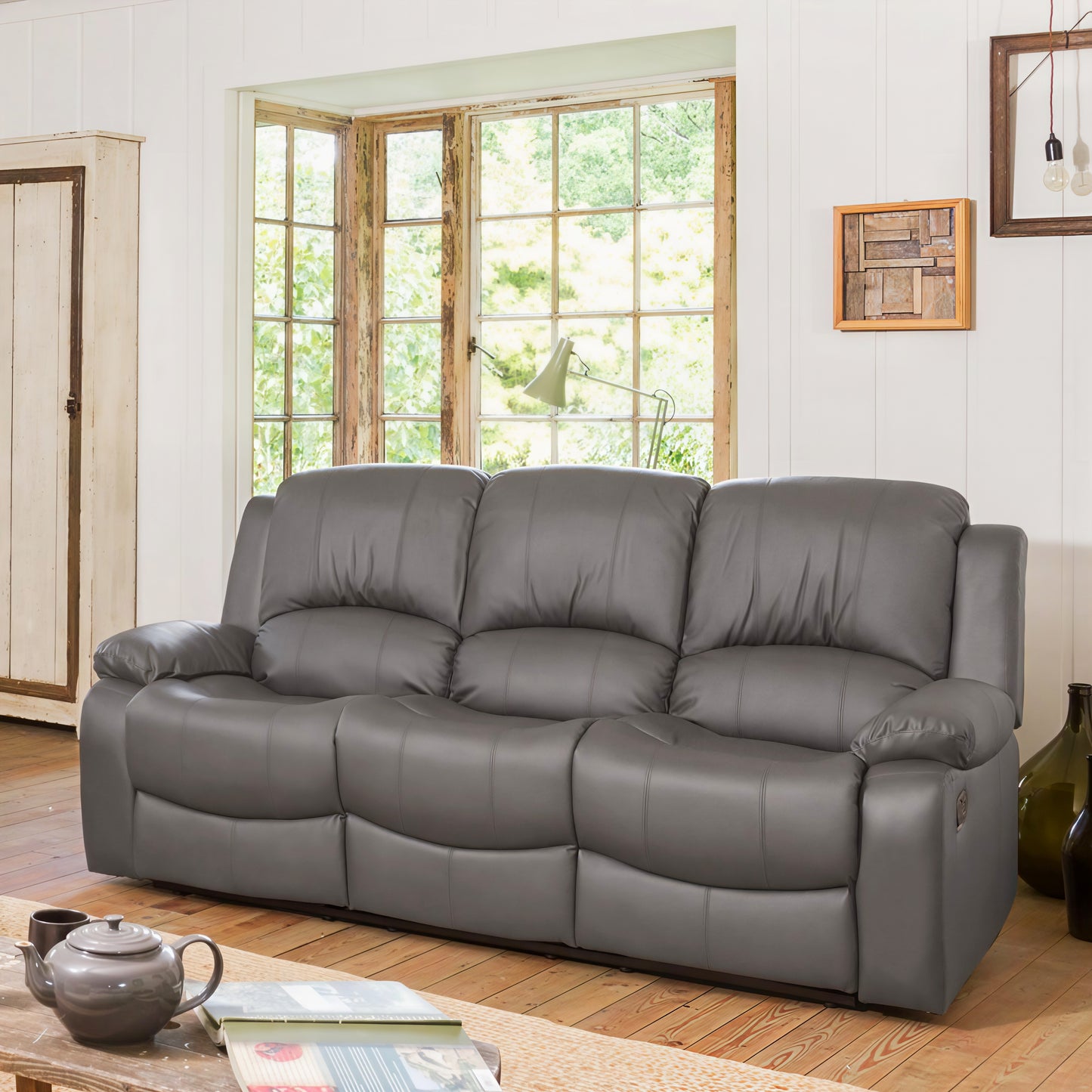 Harald Luxury Recliner Sofa UK – 3 Seater Leather Sofa | Black Brown Grey
