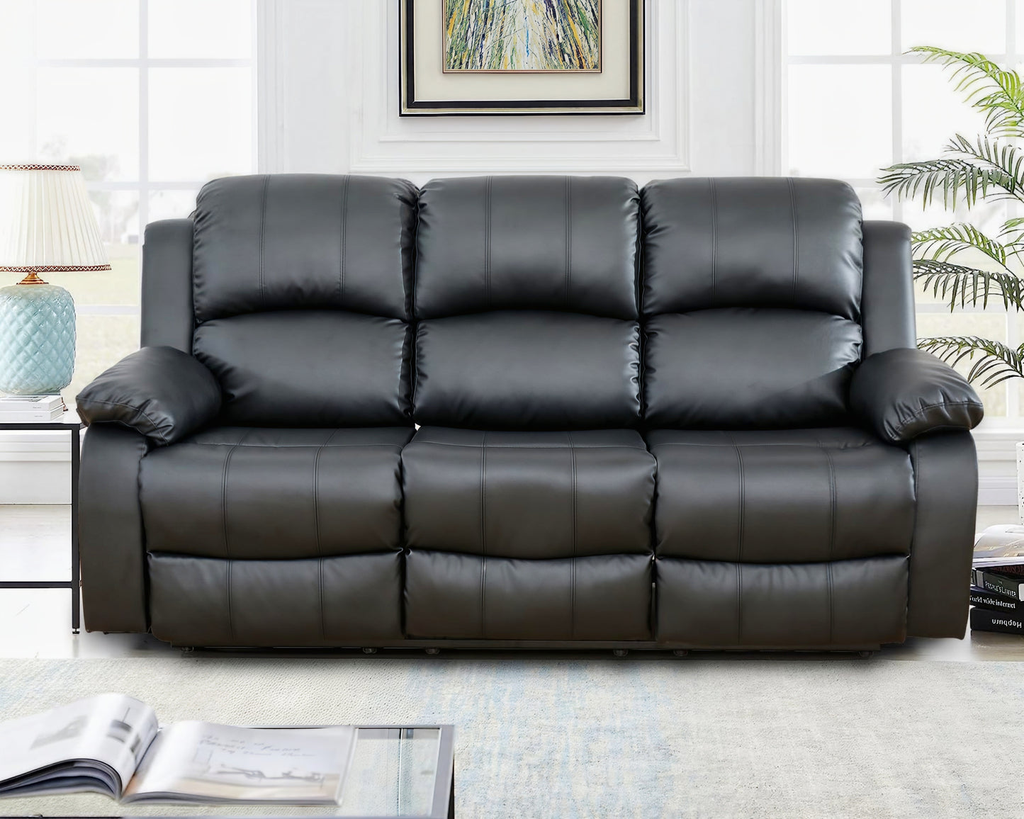 Harald Luxury Recliner Sofa UK – 3 Seater Leather Sofa | Black Brown Grey