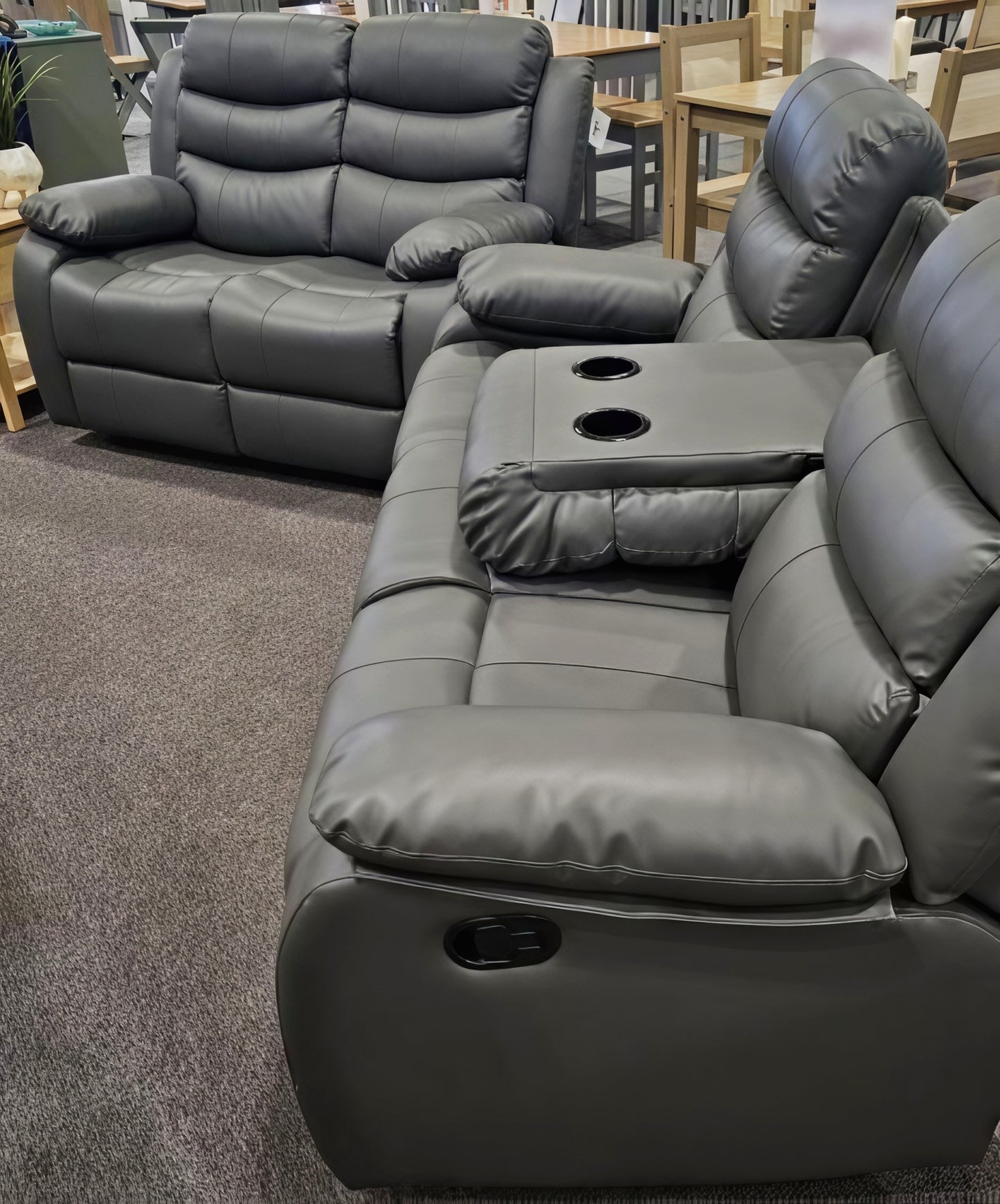 Luxury 3+2 Recliner Sofa Set – Black, Grey & Brown | Premium Comfort UK