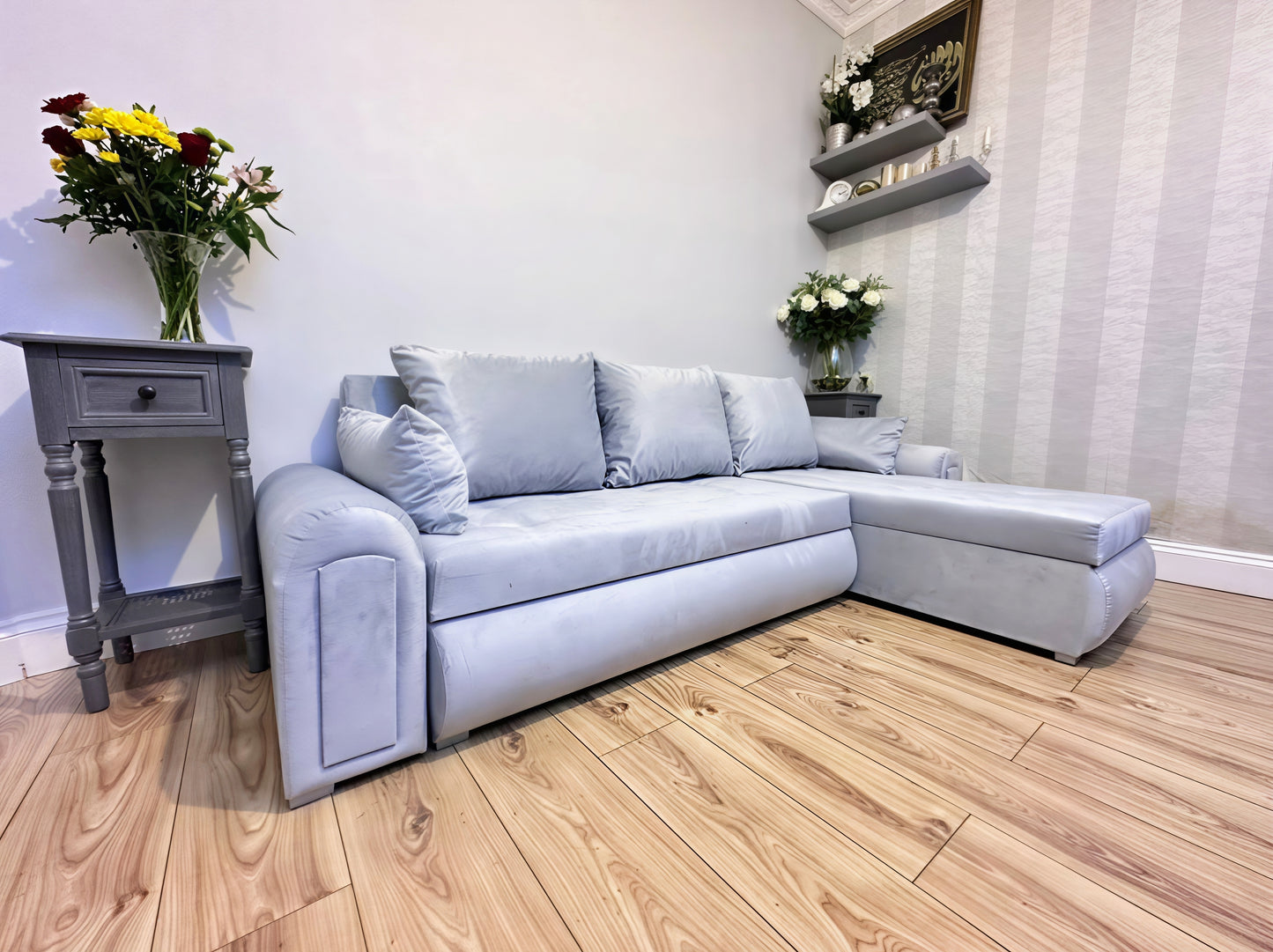 Berlin Universal Corner Sofa Bed UK – Silver L Shape Sofa with Storage | Left & Right Facing