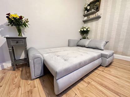 Berlin Universal Corner Sofa Bed UK – Silver L Shape Sofa with Storage | Left & Right Facing