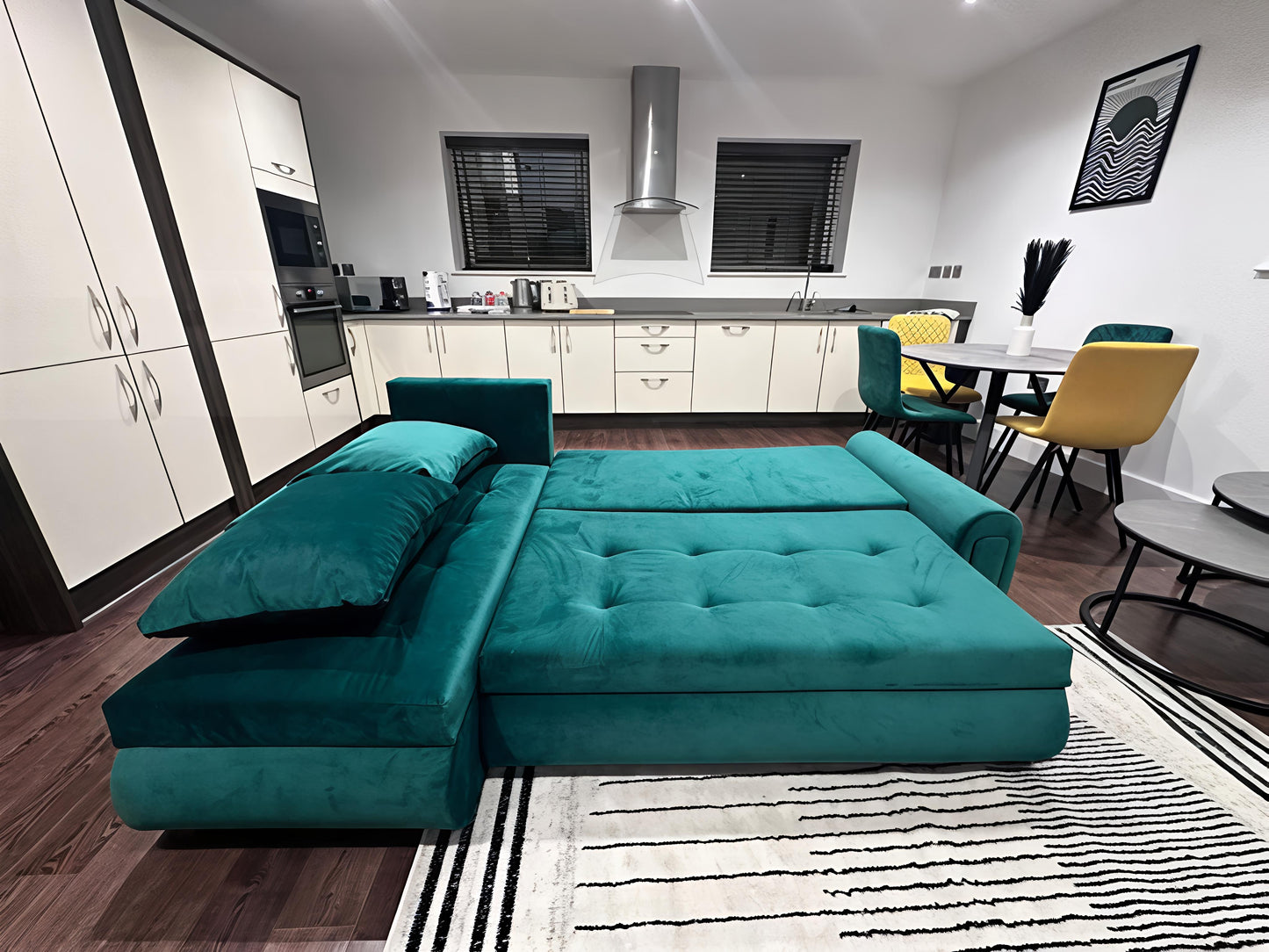 Berlin Universal Corner Sofa Bed with Storage – Teal – Left or Right Facing – Modern Convertible Sofa Bed UK