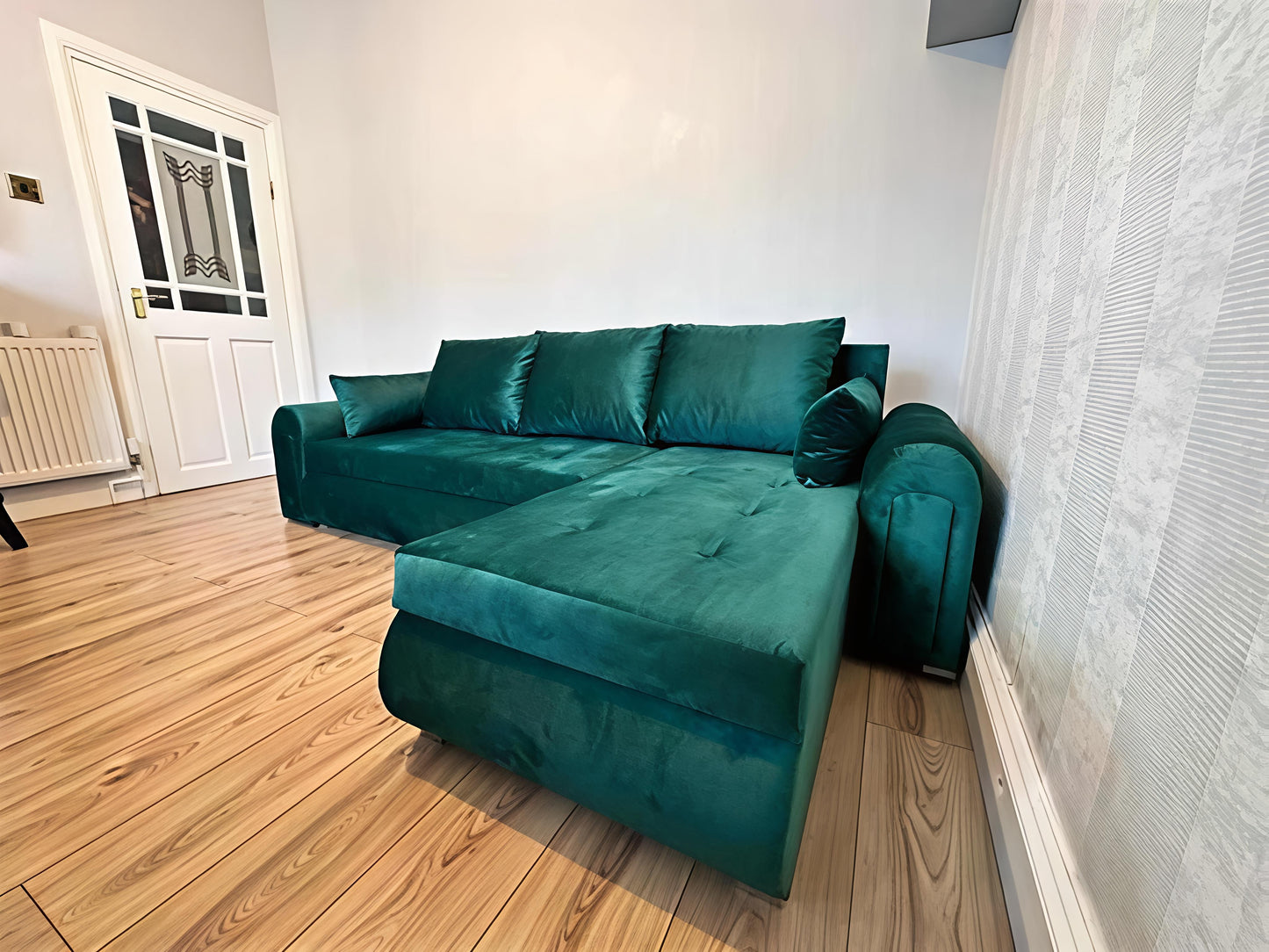 Berlin Universal Corner Sofa Bed with Storage – Teal – Left or Right Facing – Modern Convertible Sofa Bed UK