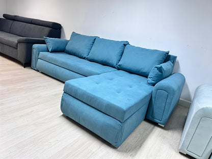 Sky Blue Corner Sofa Bed with Storage UK – Modern Berlin Pull Out Sofa Bed