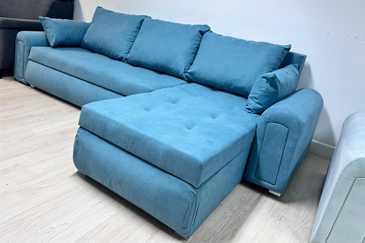 Sky Blue Corner Sofa Bed with Storage UK – Modern Berlin Pull Out Sofa Bed