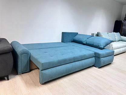 Sky Blue Corner Sofa Bed with Storage UK – Modern Berlin Pull Out Sofa Bed