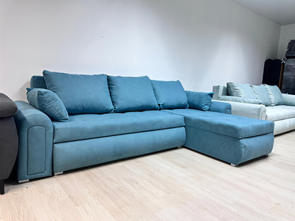 Sky Blue Corner Sofa Bed with Storage UK – Modern Berlin Pull Out Sofa Bed
