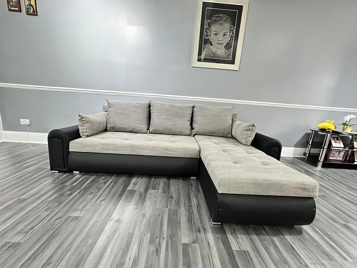 Luxury Grey Black Corner Sofa Bed UK – Berlin L Shape Sofa with Storage & Pull Out Bed