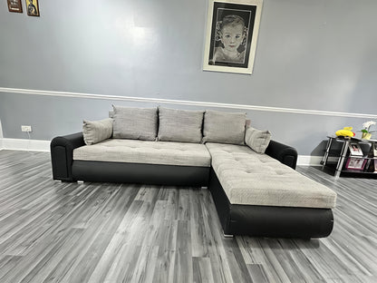 Luxury Grey Black Corner Sofa Bed UK – Berlin L Shape Sofa with Storage & Pull Out Bed