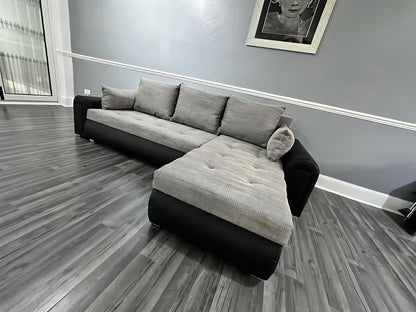 Luxury Grey Black Corner Sofa Bed UK – Berlin L Shape Sofa with Storage & Pull Out Bed