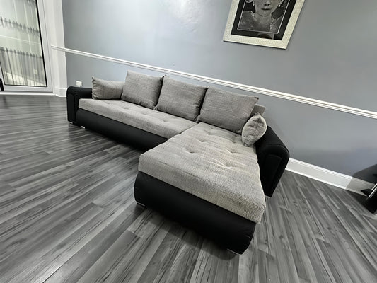 Luxury Grey Black Corner Sofa Bed UK – Berlin L Shape Sofa with Storage & Pull Out Bed