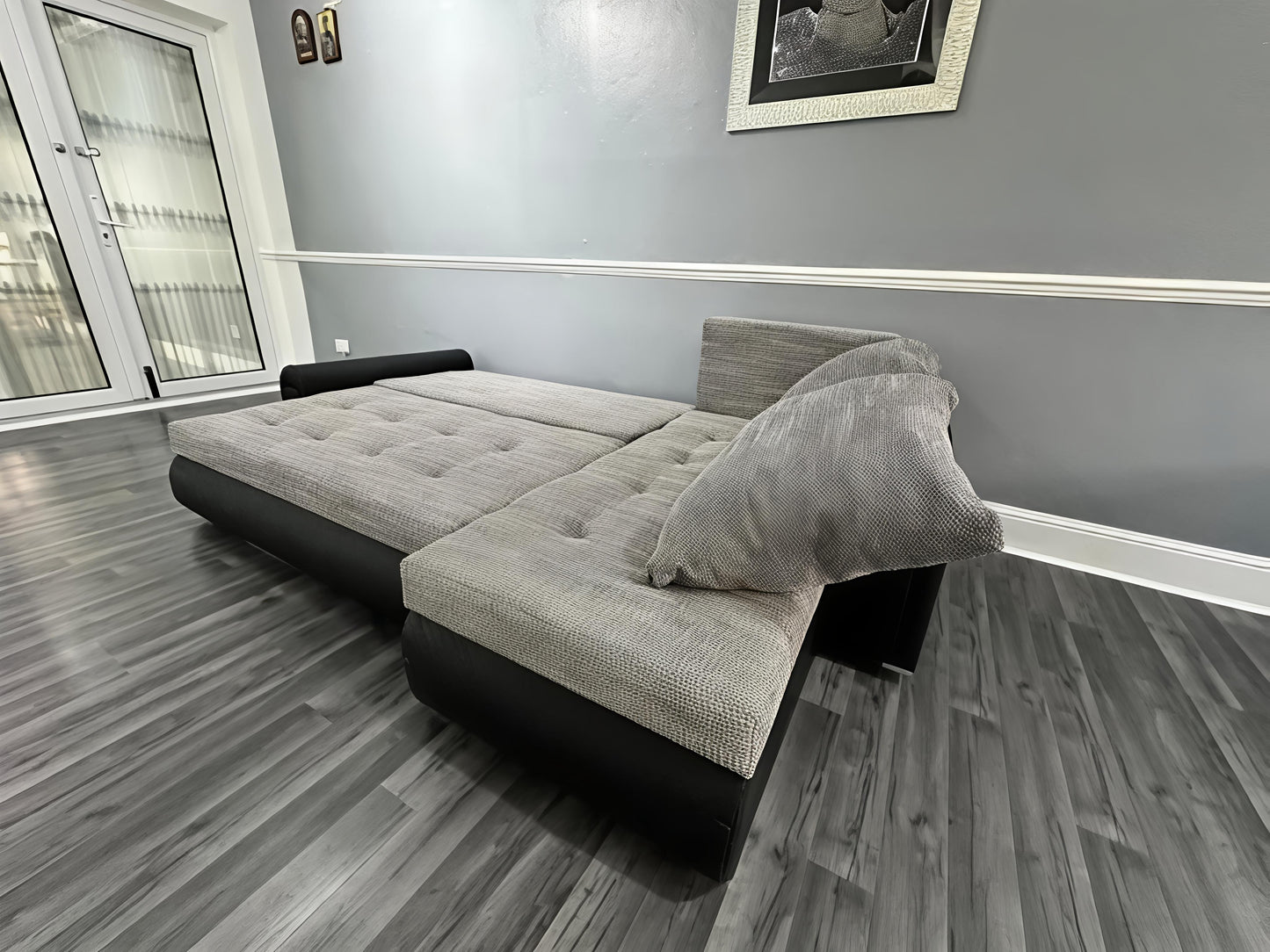 Luxury Grey Black Corner Sofa Bed UK – Berlin L Shape Sofa with Storage & Pull Out Bed