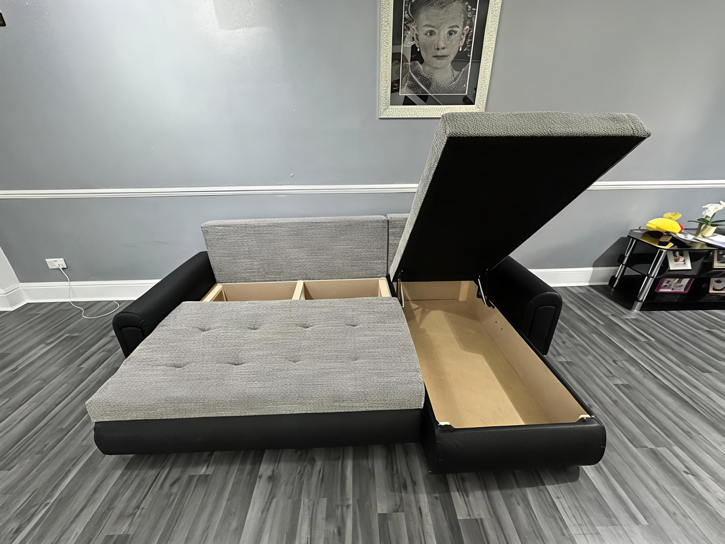 Luxury Grey Black Corner Sofa Bed UK – Berlin L Shape Sofa with Storage & Pull Out Bed