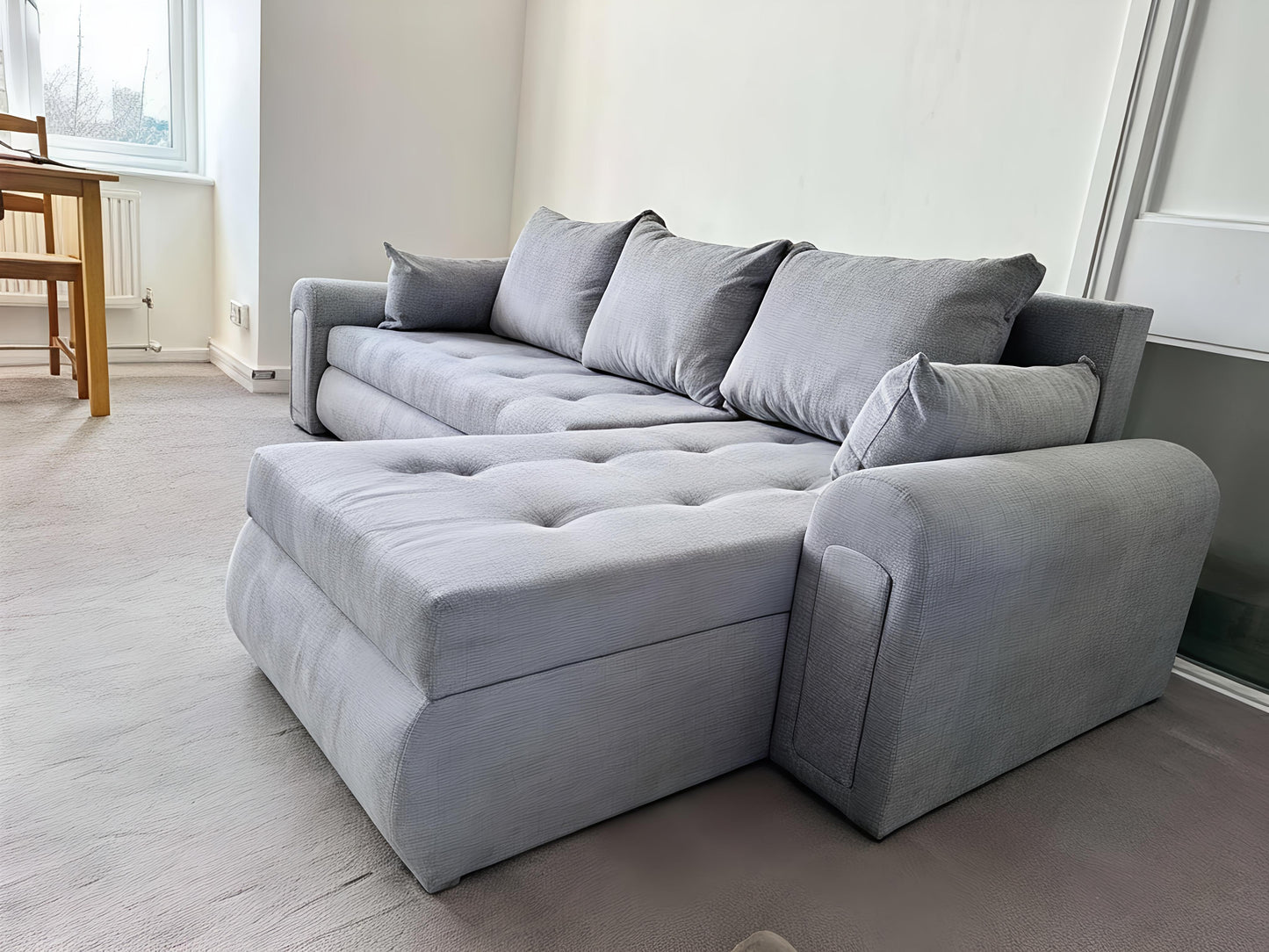 Luxury Light Grey Corner Sofa Bed UK – Berlin L Shape Sofa with Storage & Pull Out Bed