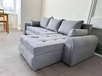 Luxury Light Grey Corner Sofa Bed UK – Berlin L Shape Sofa with Storage & Pull Out Bed