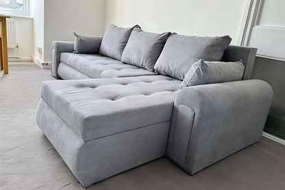 Luxury Light Grey Corner Sofa Bed UK – Berlin L Shape Sofa with Storage & Pull Out Bed