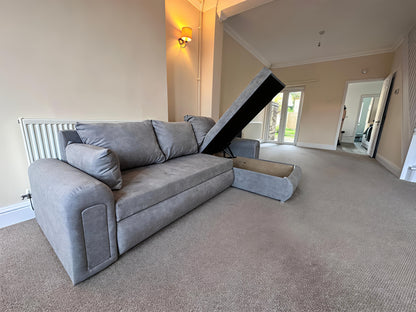 Luxury Light Grey Corner Sofa Bed UK – Berlin L Shape Sofa with Storage & Pull Out Bed