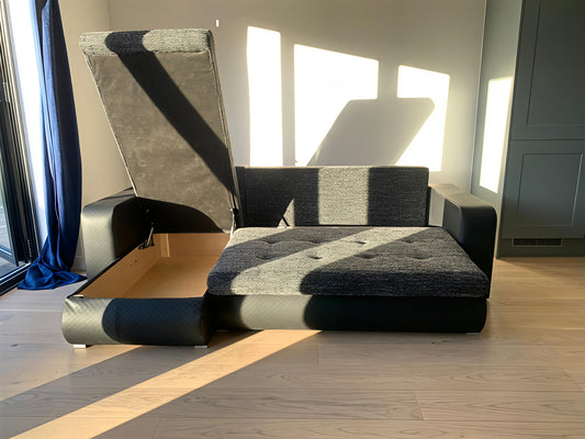 Berlin Universal Corner Sofa Bed with Storage – Black – Left or Right Facing – Modern Space-Saving Design