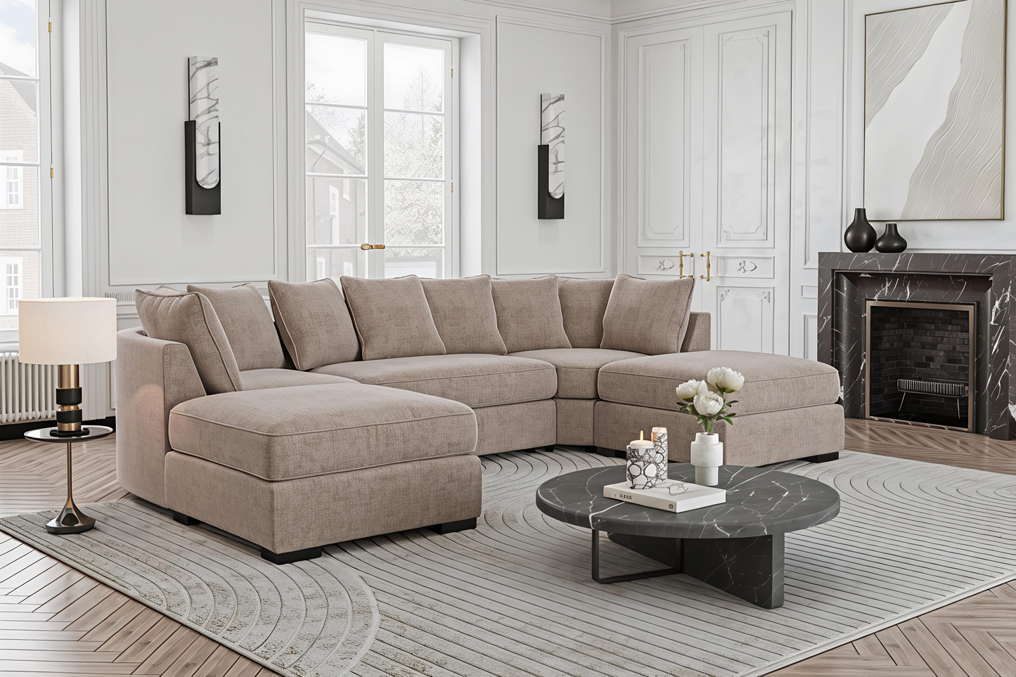 Luxury Sand U Shape Sofa UK – Bishop Large Corner Sofa for Modern Living Rooms