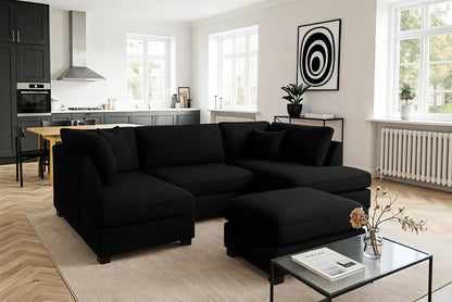 Luxury Black U Shape Sofa UK – Carnaby Large Cinema Corner Sofa