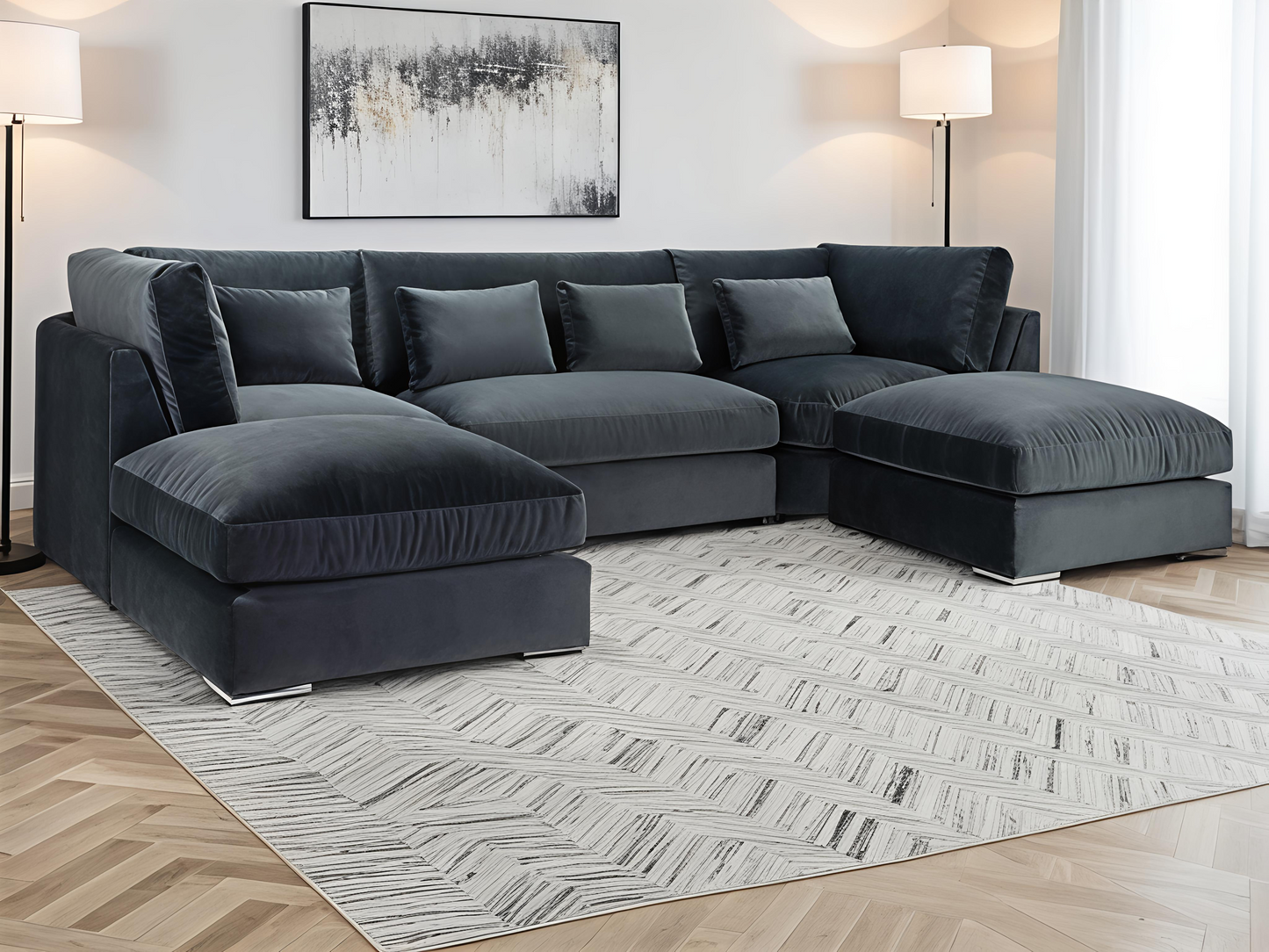 Slate Grey U Shape Sofa UK – Beatrix Luxury Velvet Corner Sofa for Modern Living Rooms