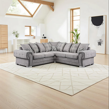 Verona Scatterback Corner Sofa UK – Luxury Grey Fabric Corner Sofa for Modern Family Living